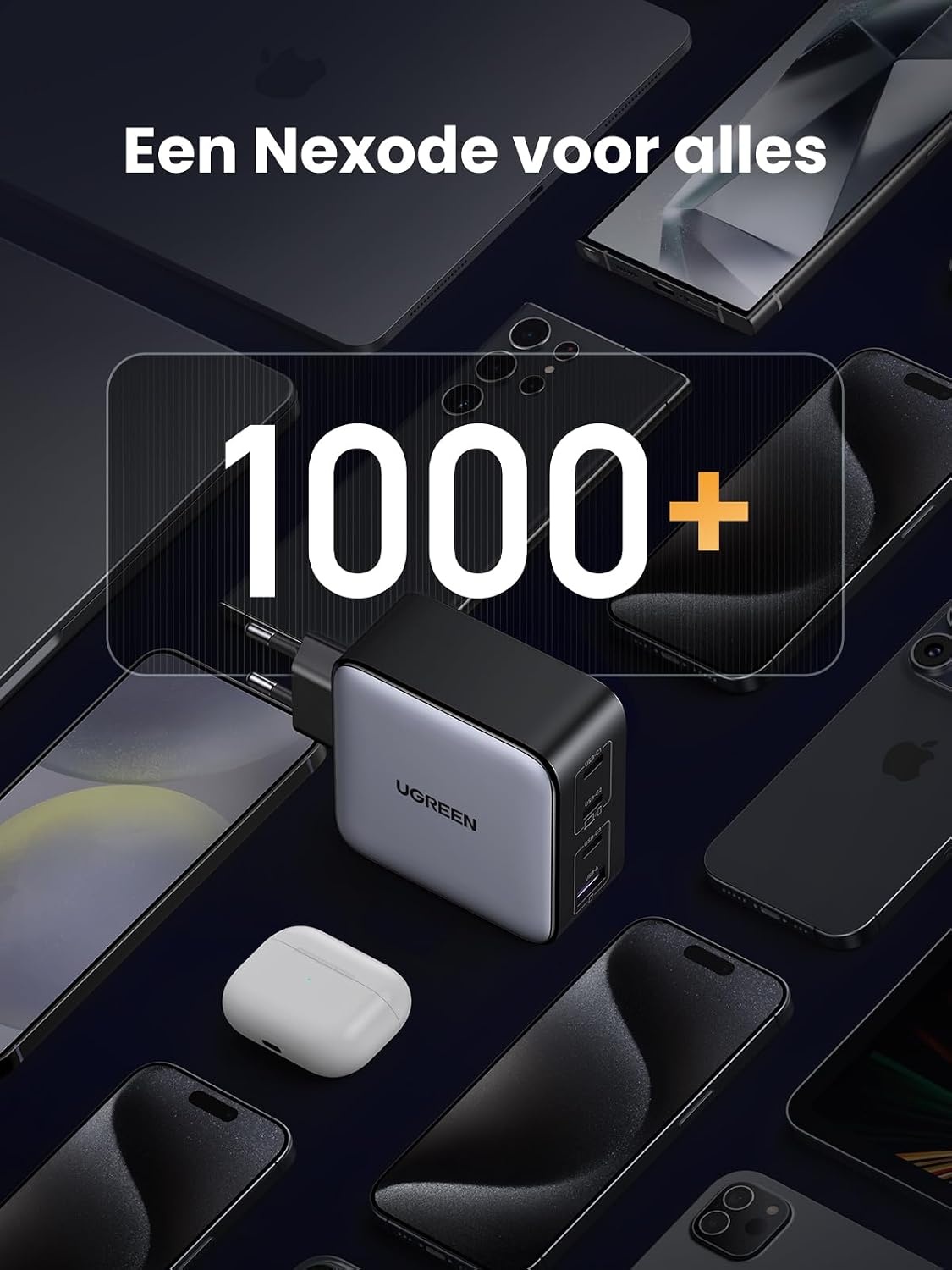 UGREEN Nexode 100W USB C-oplader GaN USB C-voeding 4-poorts PD Charger met PPS Compatibel met MacBook Pro, iPhone 16 Pro Max/15/14, iPad Pro, S24 Ultra, S23, S22, Steam Deck etc.