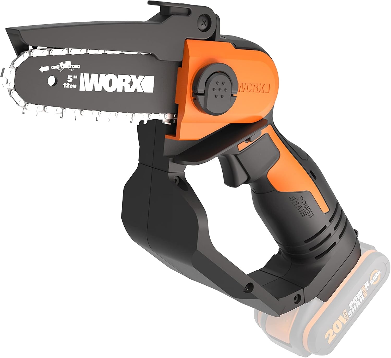WORX WG324E.9 Accu-eenhands-takkenzaag, 20 V, 12 cm zwaardlengte, licht en comfortabel, PowerShare compatibel, zonder accu en oplader