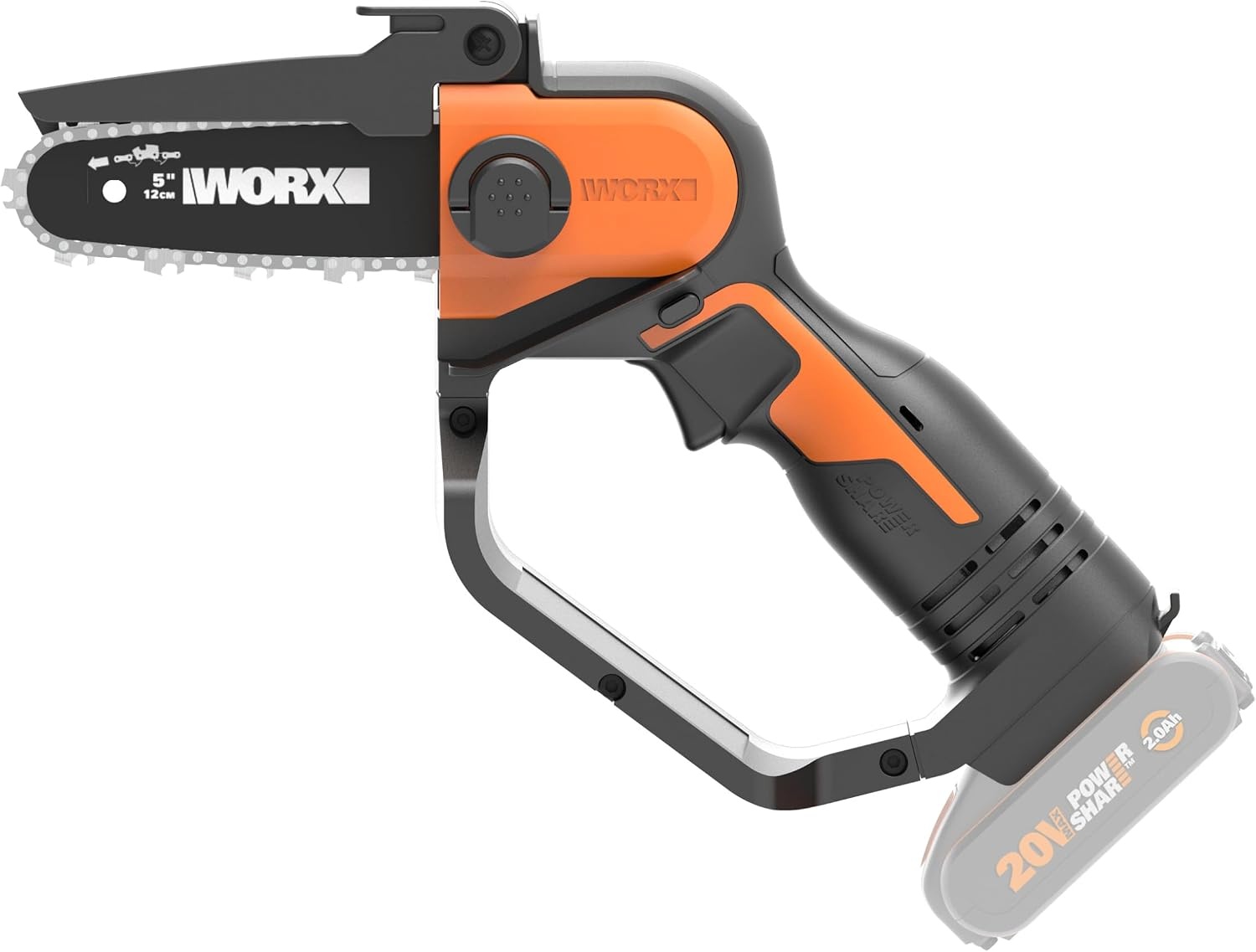WORX WG324E.9 Accu-eenhands-takkenzaag, 20 V, 12 cm zwaardlengte, licht en comfortabel, PowerShare compatibel, zonder accu en oplader