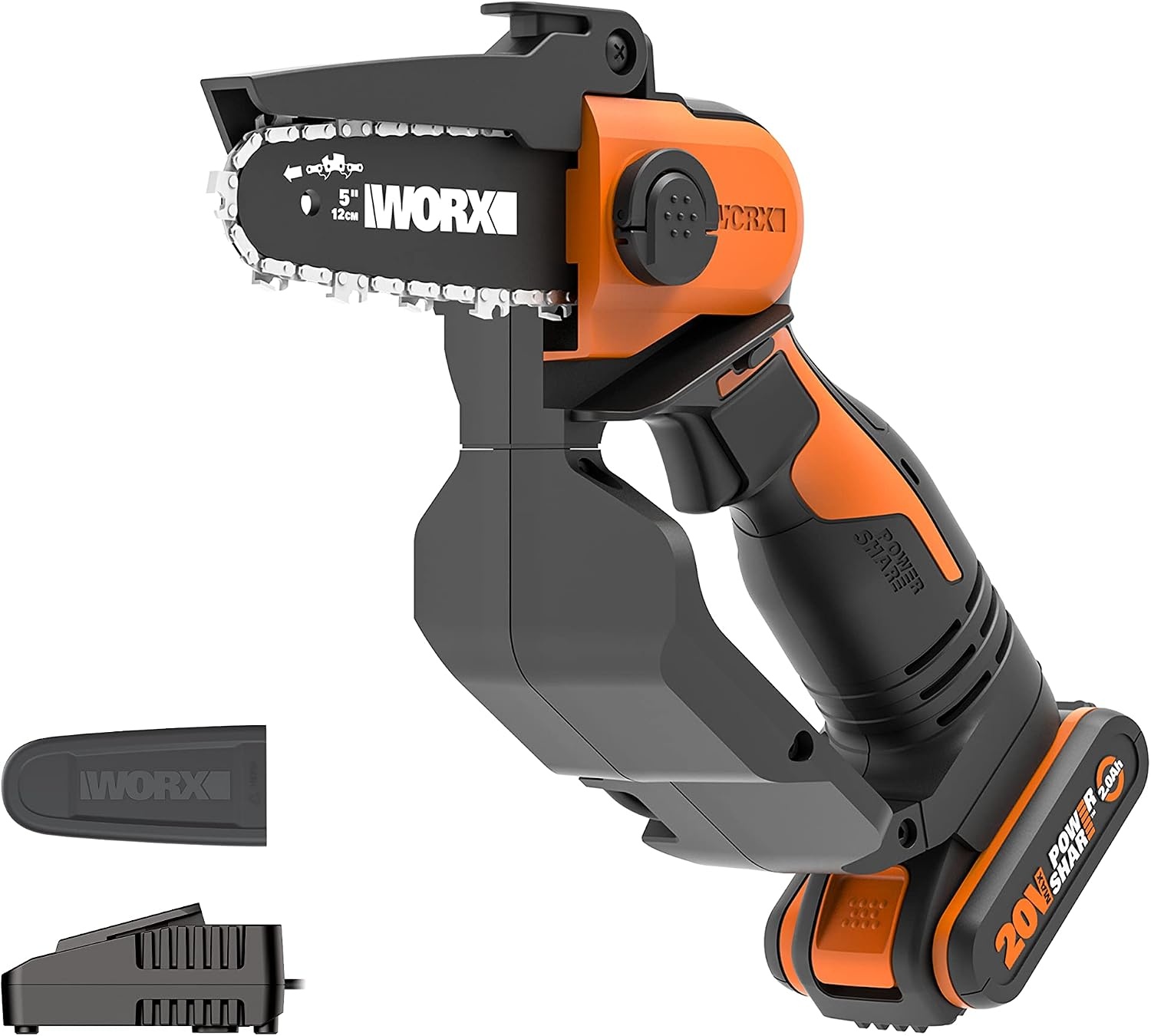 WORX WG324E.9 Accu-eenhands-takkenzaag, 20 V, 12 cm zwaardlengte, licht en comfortabel, PowerShare compatibel, zonder accu en oplader