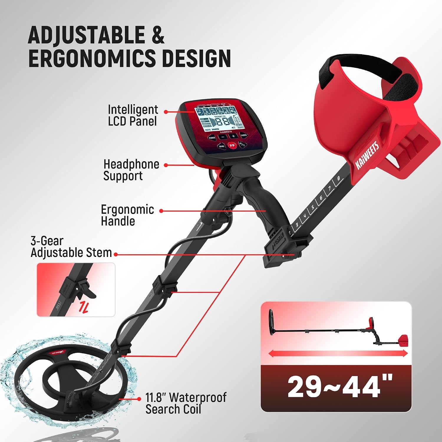 KAIWEETS Metaaldetector EXPLORER X I-2025 met 30 cm waterdichte spoel