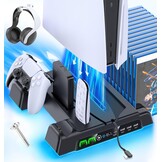 Slanke standaard en koelstation met led-controller voor Playstation 5-console, 2H snellader voor PS5-controller, PS5-accessoires met 3 koelventilatorniveaus/houder