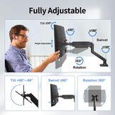 Suptek Monitorarm voor 13-32 Inch Schermen, VESA 75 en 100 mm, 360° Zwenkbaar, Kantelbaar, In Hoogte Verstelbaar, Desktop Monitorbeugel met Gasveer (MD01A)