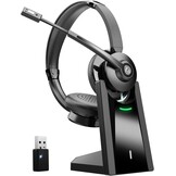 Draadloze PC headset voor kantoor, Zoom, Skype, laptop, vergaderingen | Met microfoon mute-schakelaar, oorlussen | Zwart