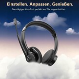 Draadloze PC headset voor kantoor, Zoom, Skype, laptop, vergaderingen | Met microfoon mute-schakelaar, oorlussen | Zwart