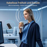 Draadloze PC headset voor kantoor, Zoom, Skype, laptop, vergaderingen | Met microfoon mute-schakelaar, oorlussen | Zwart