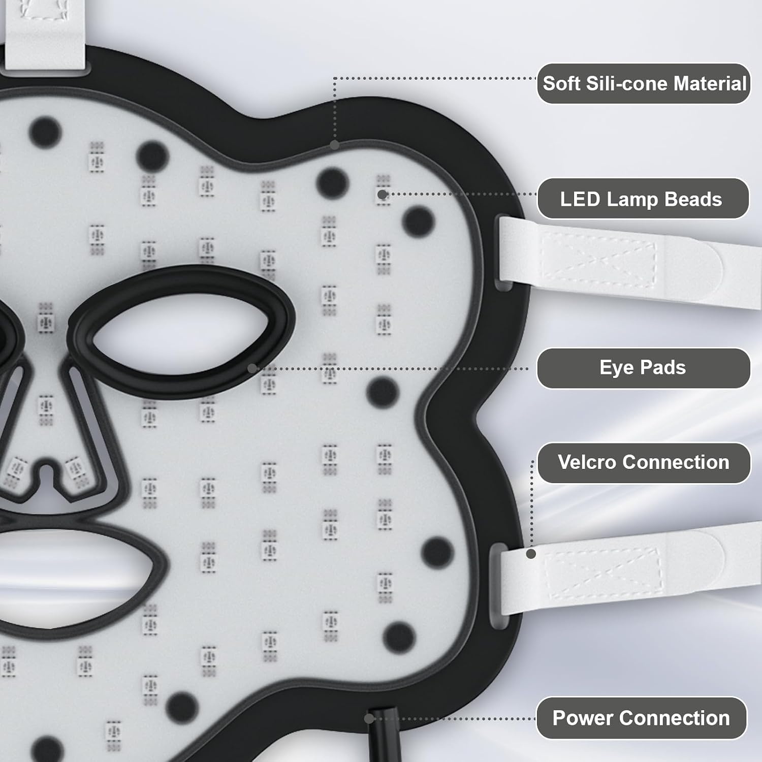 Led-gezichtsmasker Rood Lichttherapie voor gezicht | 660 nm & 850 nm | Siliconen | 5 helderheidsniveaus | 10/15/20 min timer