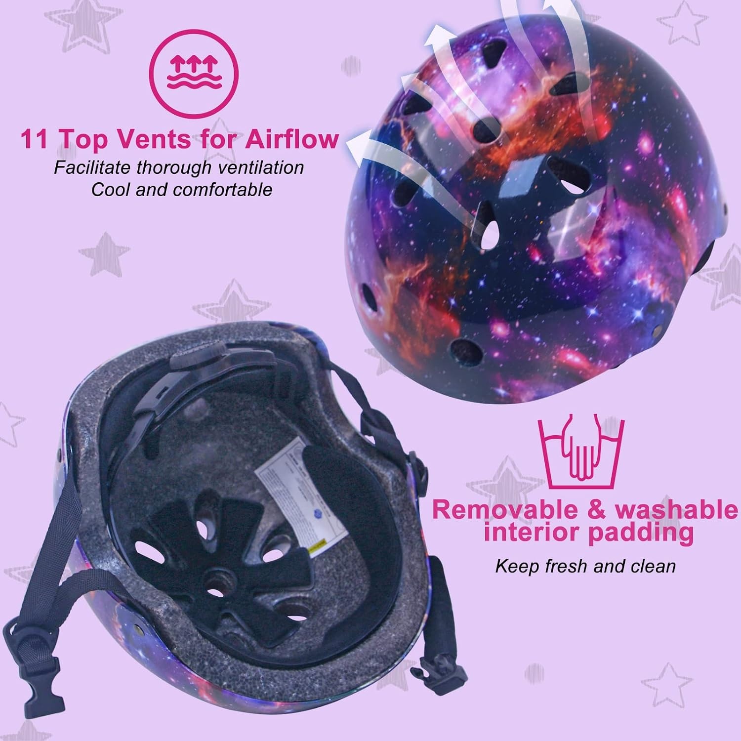 Kinderfietshelm Maat S (51-54 cm) voor kinderen | Galaxy design | Robuuste ABS-schaal, schokabsorberende EPS-binnenlaag | Verstelbare pasvorm, ademend