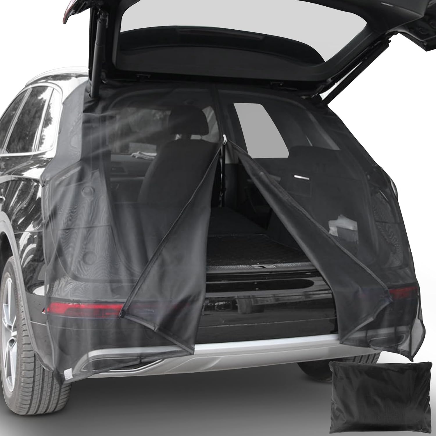 Muggennet Achterklep 175x150 cm Zwart voor Camper Caravan SUV | Insectenwerend Zonwerend UV-bescherming | Met magneten