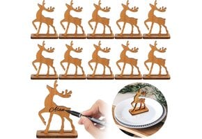 Kerst Rendier Plaatskaartjes 10 Stuks - Hout - 74% Korting