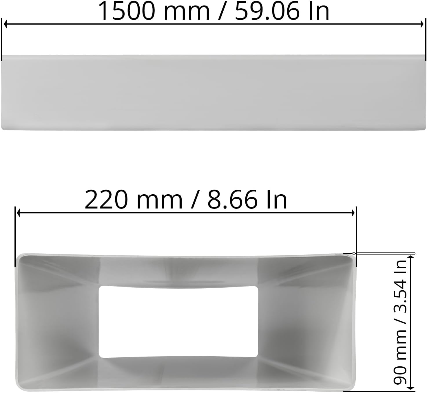 Repa Market Vlak kanaal 220 x 90 mm / 22 x 9 cm rechthoekig ventilatiekanaal van kunststof - 150 cm lang - verbinding - ventilatiesysteem, verwarmen, koelen - klimaatkanaal, plat ventilatiekanaal voor
