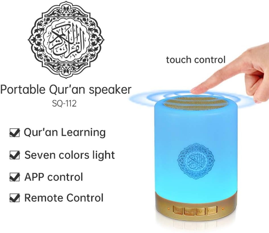 Koran-luidspreker en lamp, draagbare LED Bluetooth-aanraaknachtlamp met afstandsbediening & APP, Bluetooth-luidspreker Azan in vele talen, inclusief Engels en Arabisch