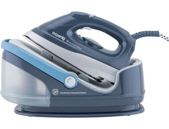 H.Koenig Hogedruk Stoomapparaat V5i, 6 bar, 90 g/min, Onbeperkte Autonomie, Verticale Stoom, Roestvrijstalen Zoolplaat, 2400W, 1,7L Tank, Blauw