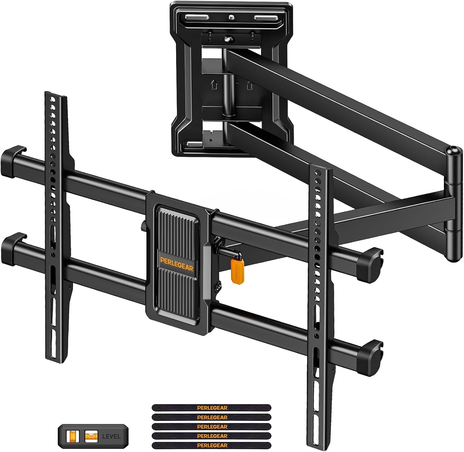 Perlegear Langarm TV Wandbeugel, Volledige Beweging Wandbeugel voor TV's van 32-65″, 60 kg draagvermogen, Hoek-TV Beugel met ±90° draaibaarheid en 700mm uitschuifbaarheid, Max VESA 400x400mm, PGMF24B