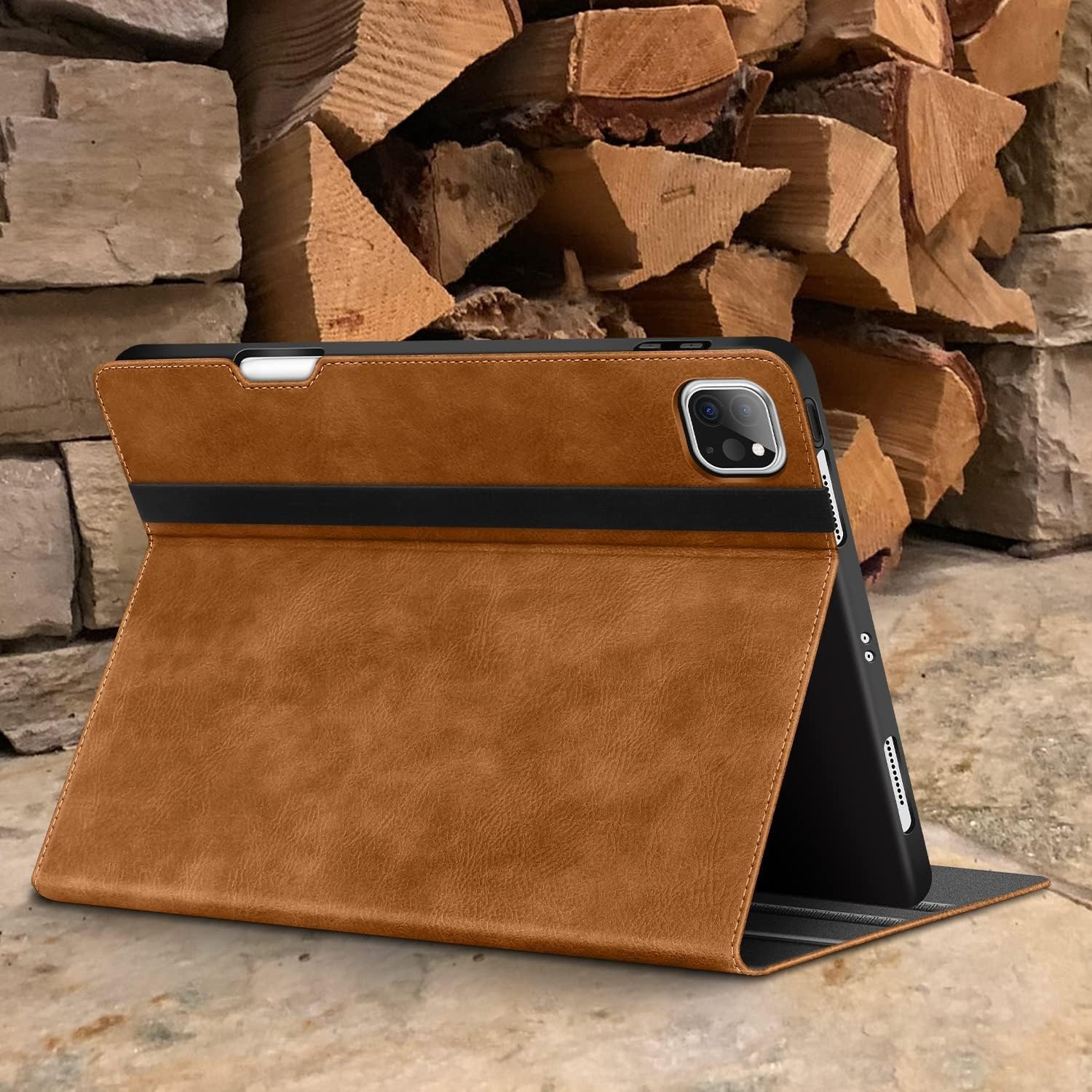Holimet Hoes voor iPad Pro 13 inch M4 (2024) met penhouder, iPad Pro 13 M4, PU-leren folio case, TPU achterkant, schokbestendig, met tas en automatische wake/slaapfunctie, multi-hoekstandaard, bruin