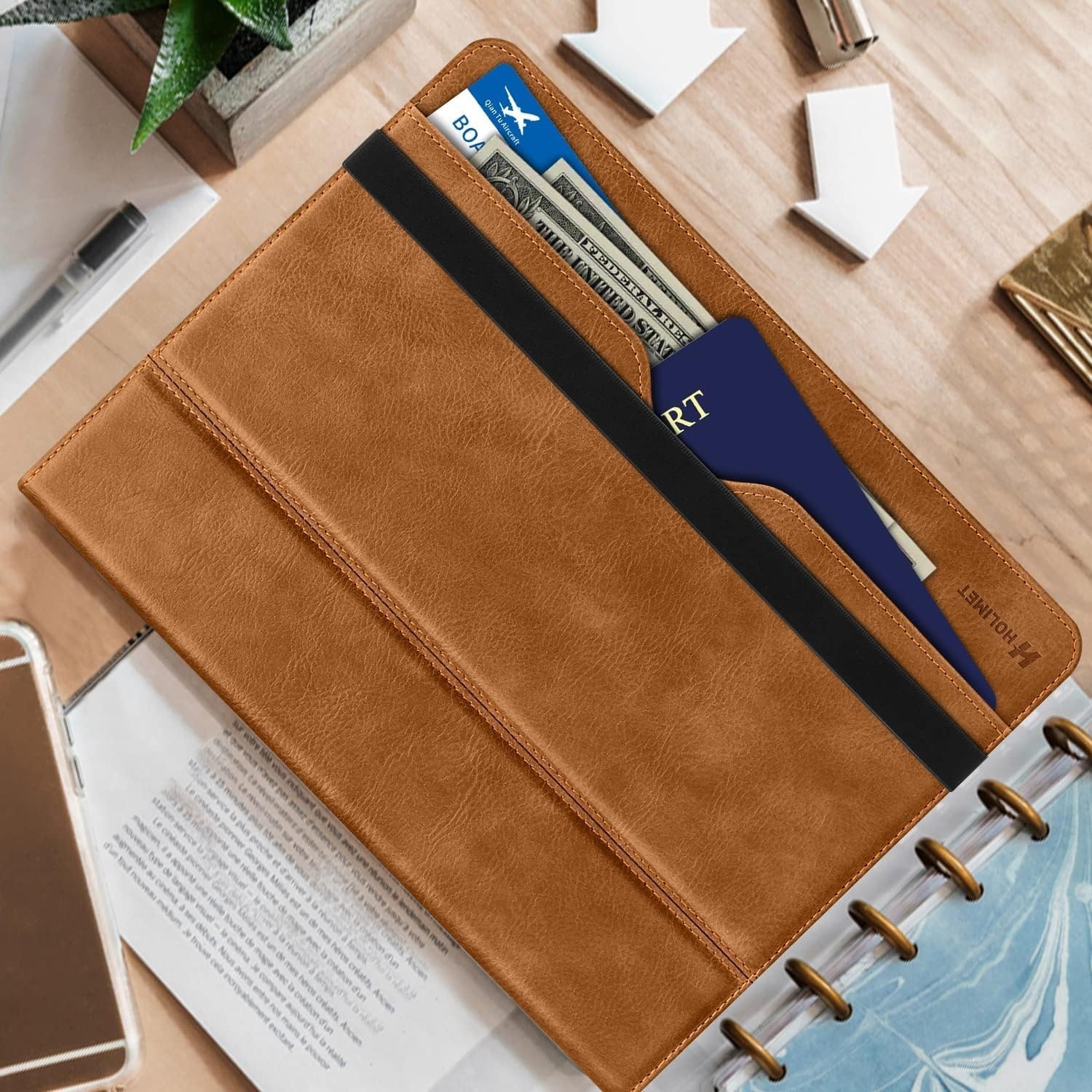 Holimet Hoes voor iPad Pro 13 inch M4 (2024) met penhouder, iPad Pro 13 M4, PU-leren folio case, TPU achterkant, schokbestendig, met tas en automatische wake/slaapfunctie, multi-hoekstandaard, bruin