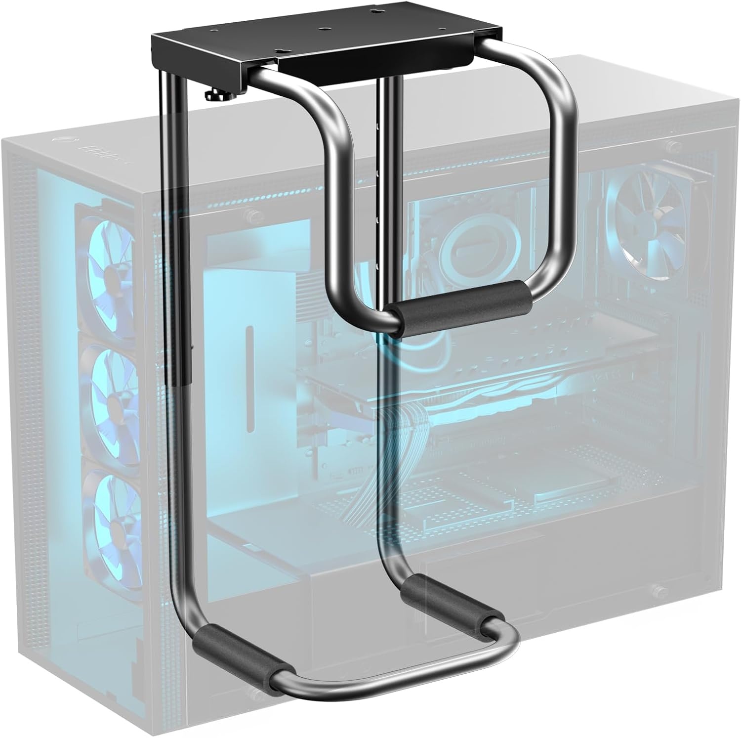 PUTORSEN Heavy Duty PC-houder voor onder bureau, verstelbare computerbehuizing met beschermende pads, uitstekende luchtcirculatie tot 66 lbs, zwart - Maat Medium