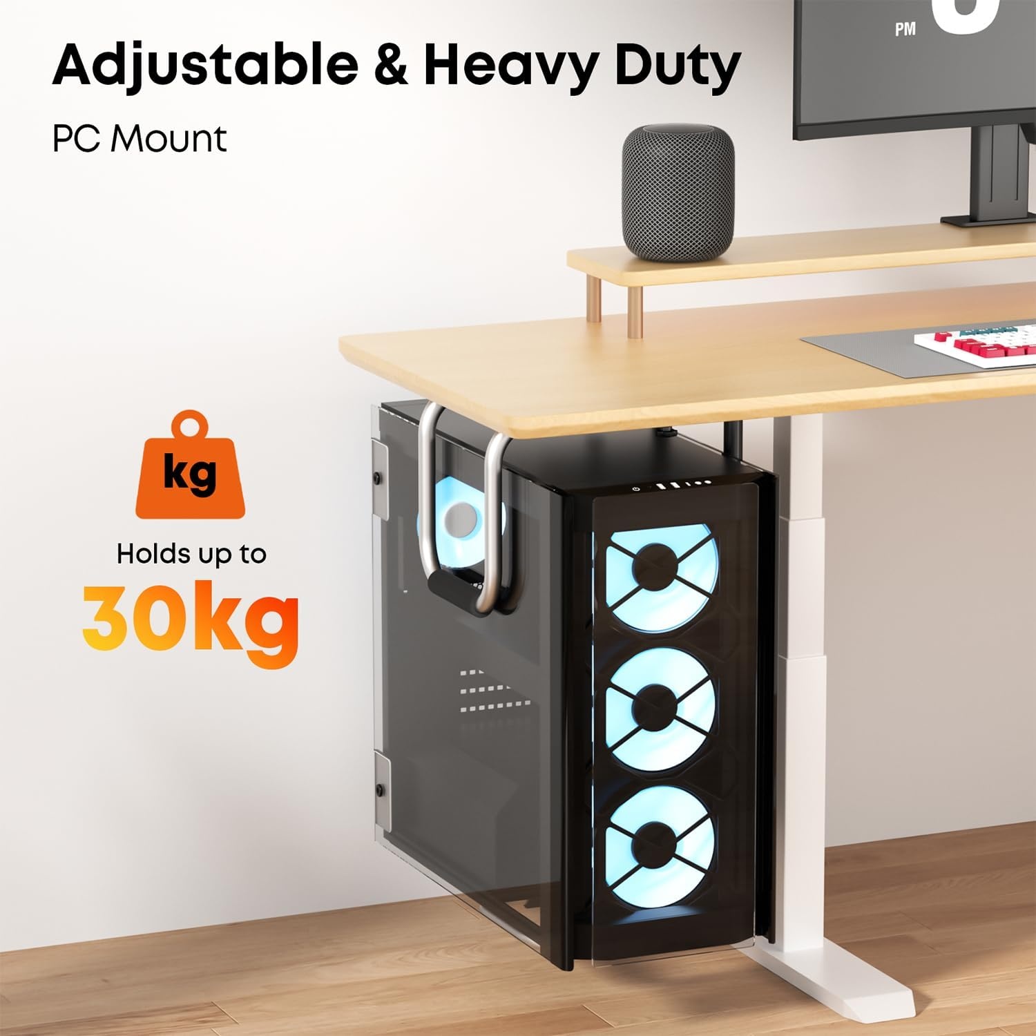 PUTORSEN Heavy Duty PC-houder voor onder bureau, verstelbare computerbehuizing met beschermende pads, uitstekende luchtcirculatie tot 66 lbs, zwart - Maat Medium