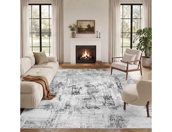 Vamcheer Vloerkleed voor woonkamer, kortpolig, modern, abstract, kasjmier-imitatie, antislip en wasbaar, decoratie voor slaapkamer, eetkamer, hal, binnenruimte (grijs, 160 x 230 cm)