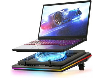 llano RGB Gaming Laptop Koelpad, koelpad met traploze touch-bediening en 3 poorten USB A, grote krachtige turbo-ventilator, afdichtingsschuim voor 15-19 inch computernotebook