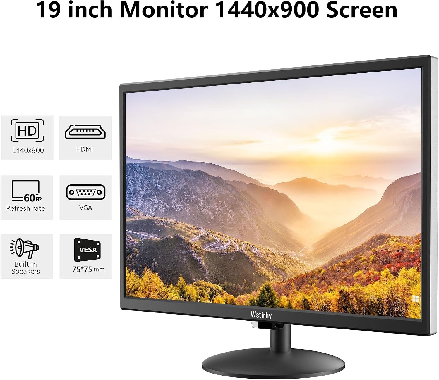 19 inch monitor met HDMI VGA AV BNC USB, 1366 x 768 led-beeldscherm, pc-monitor voor Fire Stick, computer, Raspberry Pi, geïntegreerde luidspreker