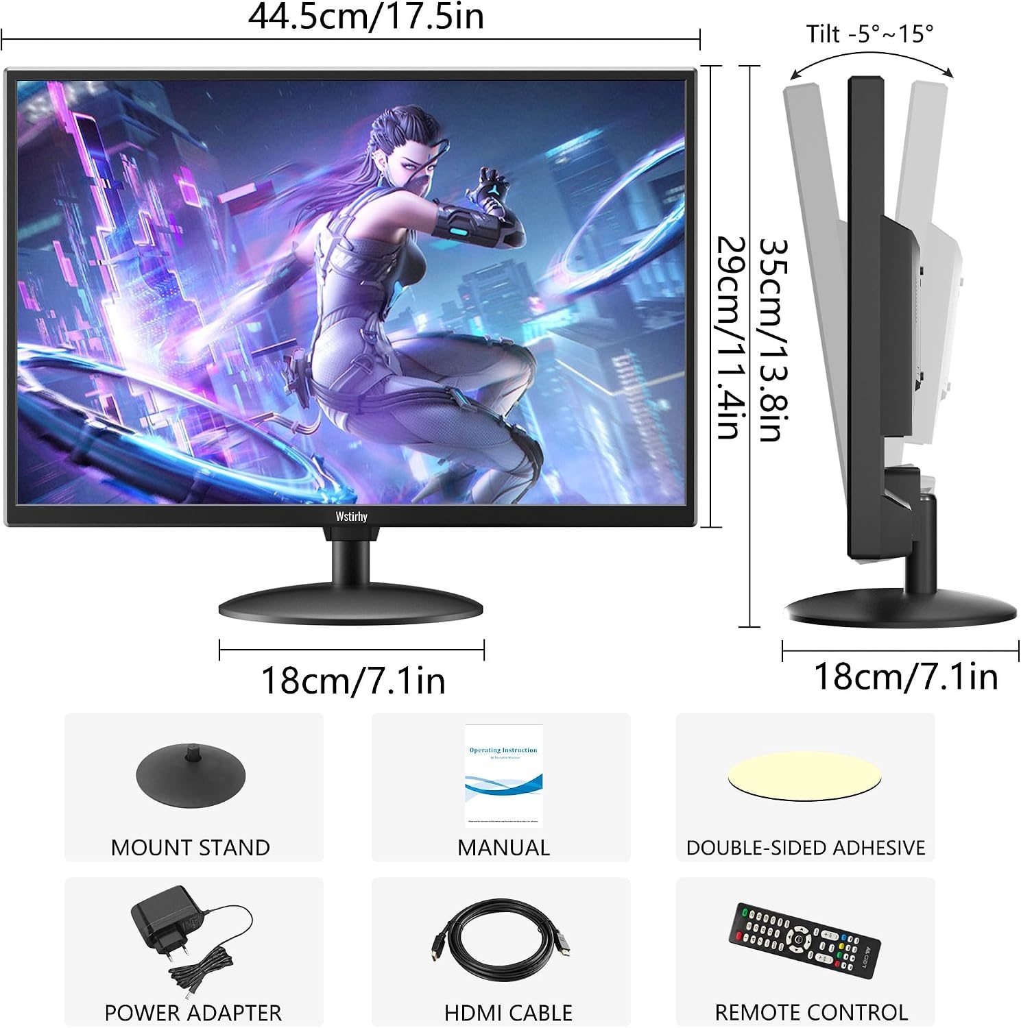 19 inch monitor met HDMI VGA AV BNC USB, 1366 x 768 led-beeldscherm, pc-monitor voor Fire Stick, computer, Raspberry Pi, geïntegreerde luidspreker