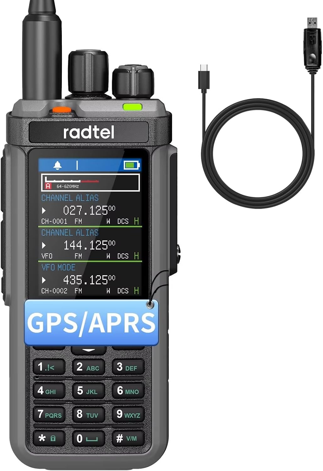 Radtel RT-880G GPS APRS Ham Radio 10W Walkie Talkie Draagbare CB-radio 1024 Kanalen HF SSB Rx met Cross-Band Repeater, 2,4 Inch Kleurenscherm, 2400mAh Oplaadbare Batterij,