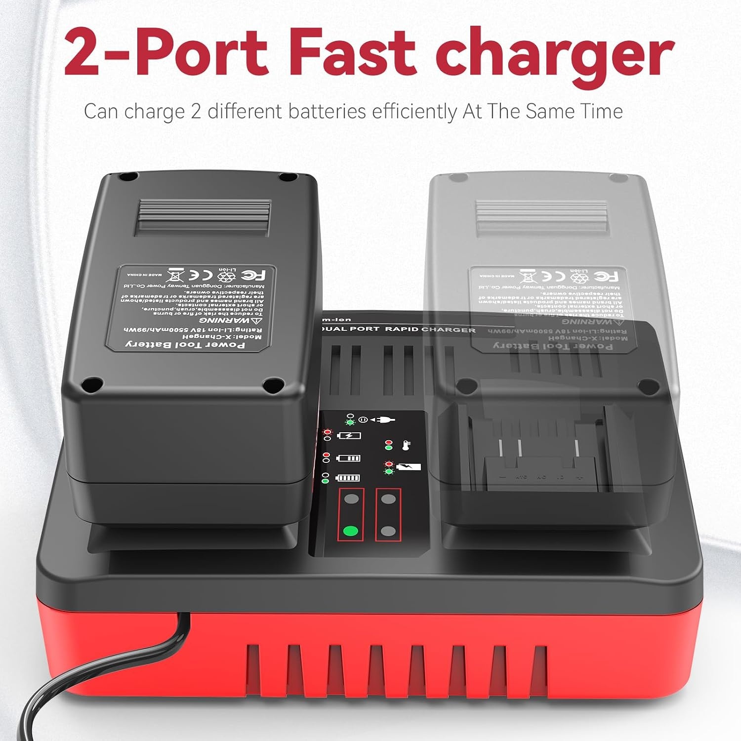 ASUNCELL Dual Port 3A oplader vervanging voor Power X-Change 18V Li-Ion accu, Twincharger snellader intelligent laadmanagement met led-display