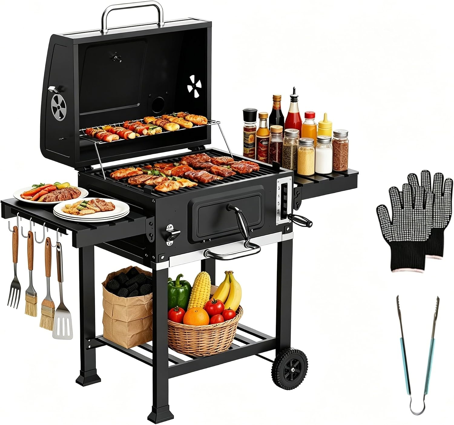 DEWINNER XXL Houtskoolbarbecue met Thermometer en Extra Grilloppervlak