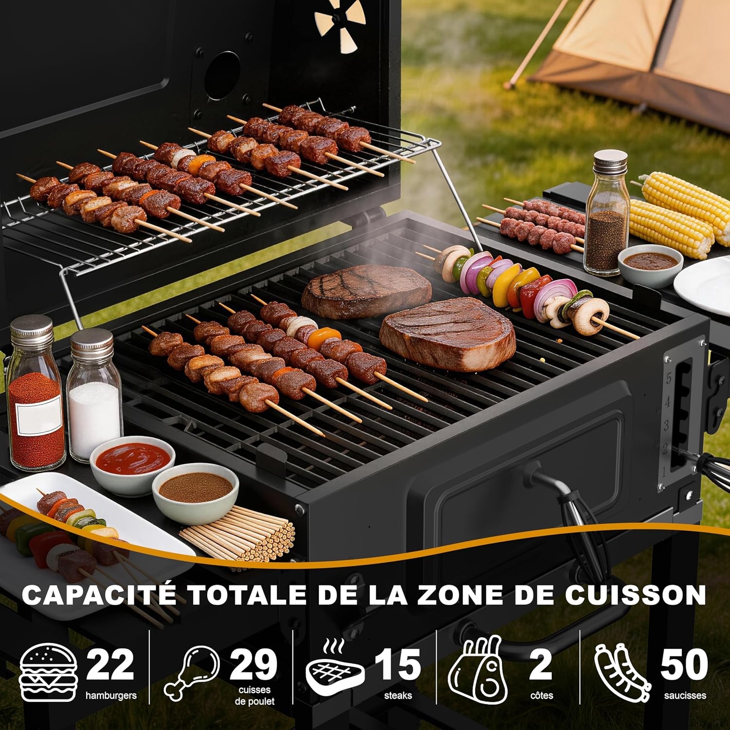 DEWINNER XXL Houtskoolbarbecue met Thermometer en Extra Grilloppervlak