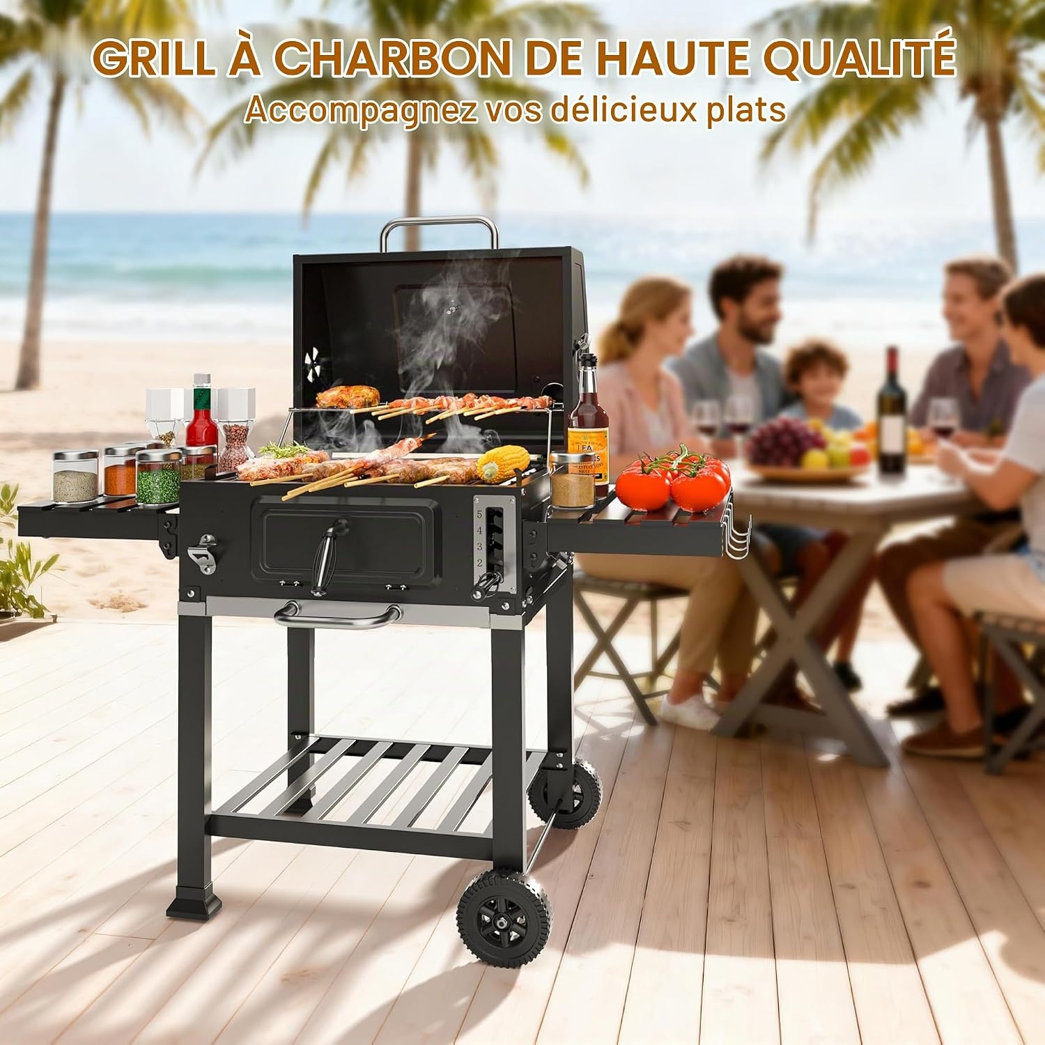 DEWINNER XXL Houtskoolbarbecue met Thermometer en Extra Grilloppervlak