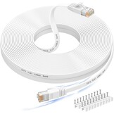 Nixsto Ethernet-kabel, 30 m, RJ45 Cat 6, netwerkkabel, high-speed internetkabel met testerstekker RJ45 voor Swtich-router, compatibel met Cat 7/Cat 8 ethernetkabel, wit - Maat 30M