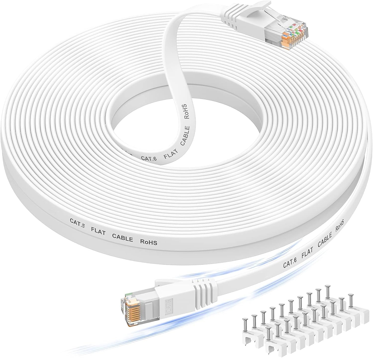 Nixsto Ethernet-kabel, 30 m, RJ45 Cat 6, netwerkkabel, high-speed internetkabel met testerstekker RJ45 voor Swtich-router, compatibel met Cat 7/Cat 8 ethernetkabel, wit - Maat 30M