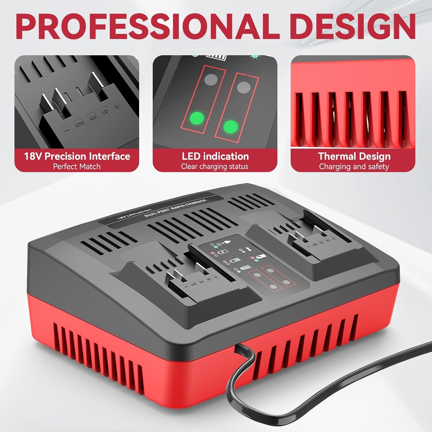 ASUNCELL Dual Port 3A oplader vervanging voor Power X-Change 18V Li-Ion accu, Twincharger snellader intelligent laadmanagement met led-display