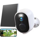 GNCC 2K Wifi-camera voor buiten, draadloos, met zonnepaneel, buitencamera met nachtzicht in kleur, bidirectionele audio, PIR-alarm, werkt met Alexa, 2,4 G/5 GHz wifi, IP65