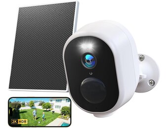 GNCC 2K Wifi-camera voor buiten, draadloos, met zonnepaneel, buitencamera met nachtzicht in kleur, bidirectionele audio, PIR-alarm, werkt met Alexa, 2,4 G/5 GHz wifi, IP65
