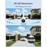 GNCC 2K Wifi-camera voor buiten, draadloos, met zonnepaneel, buitencamera met nachtzicht in kleur, bidirectionele audio, PIR-alarm, werkt met Alexa, 2,4 G/5 GHz wifi, IP65