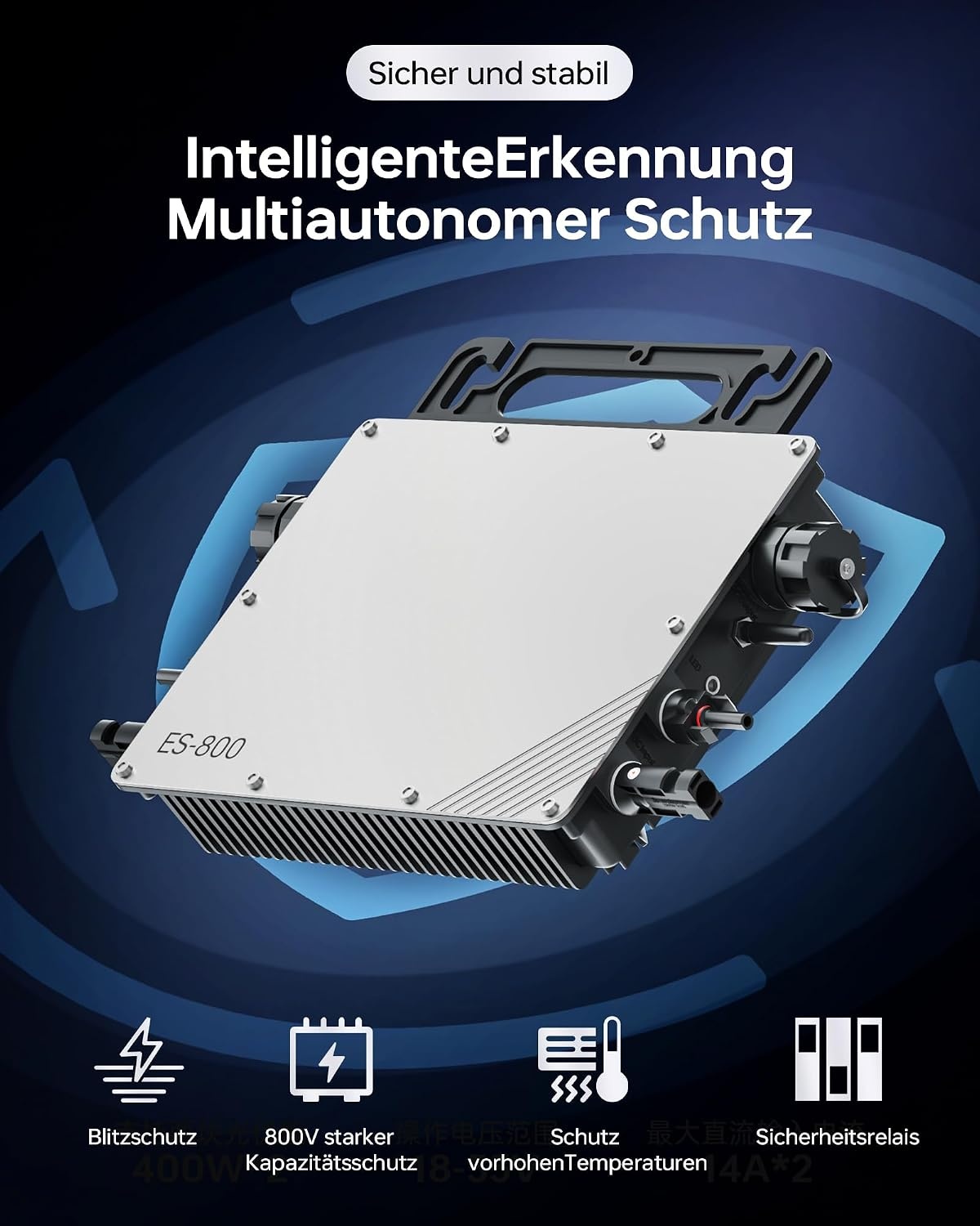800 W Micro omvormer, MPPT omvormer, microzonne-netingang, plug and play, eenvoudige installatie, wifi-bewaking met IP67-app, waterdicht
