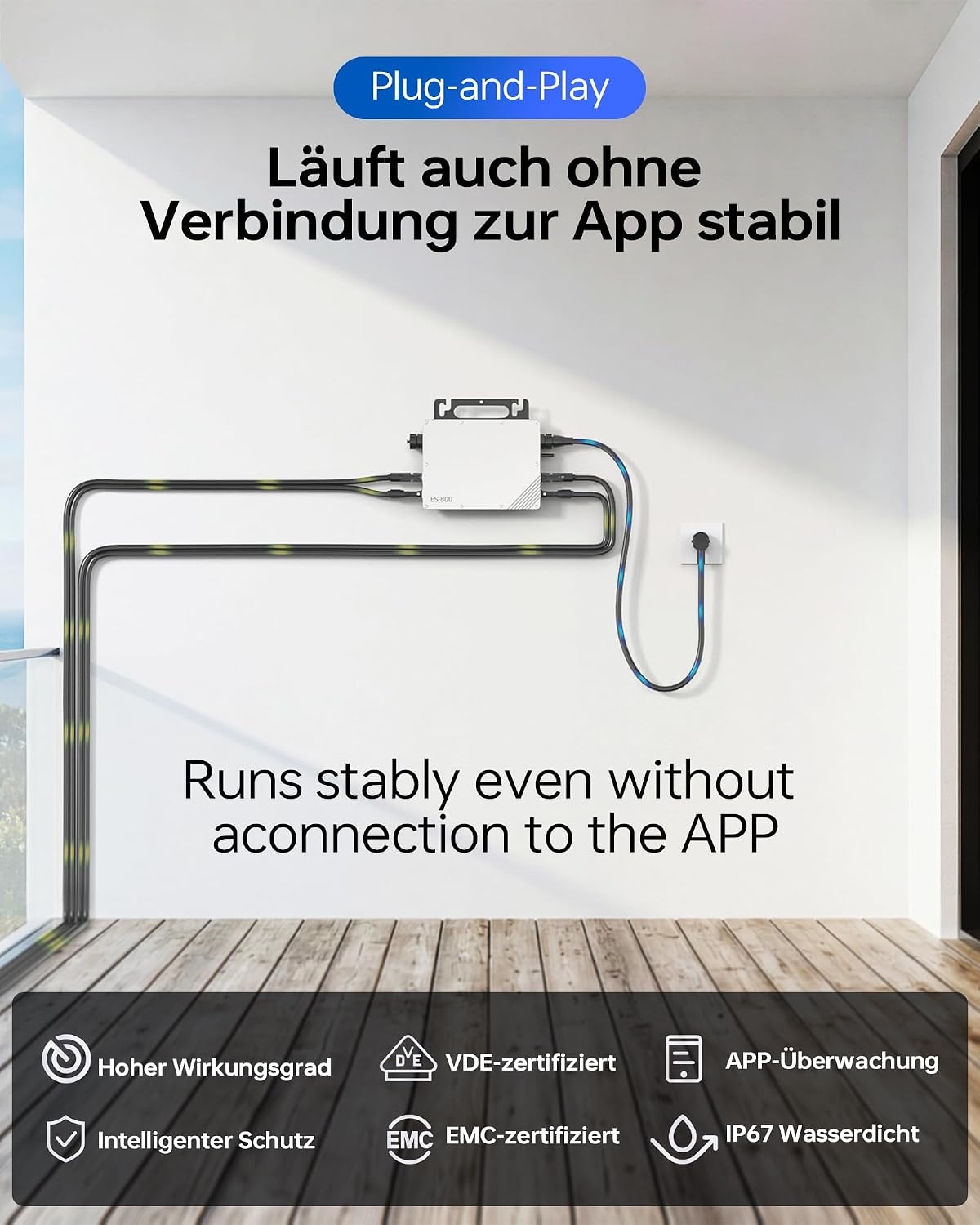 800 W Micro omvormer, MPPT omvormer, microzonne-netingang, plug and play, eenvoudige installatie, wifi-bewaking met IP67-app, waterdicht