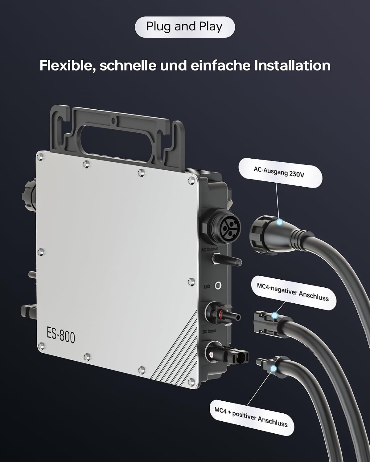 800 W Micro omvormer, MPPT omvormer, microzonne-netingang, plug and play, eenvoudige installatie, wifi-bewaking met IP67-app, waterdicht