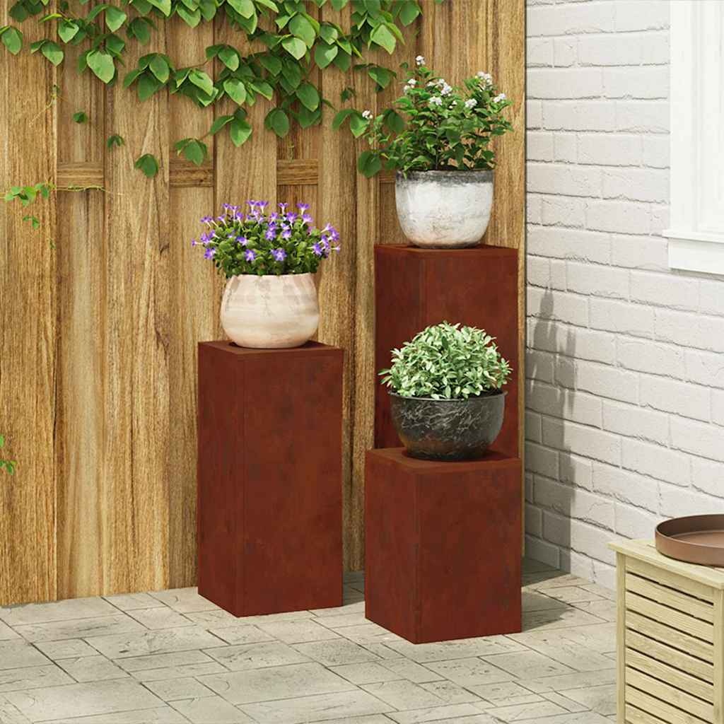 vidaXL Plantenkasten 3 pcs Roestig 24 x 24 x 75 cm Cortenstaal