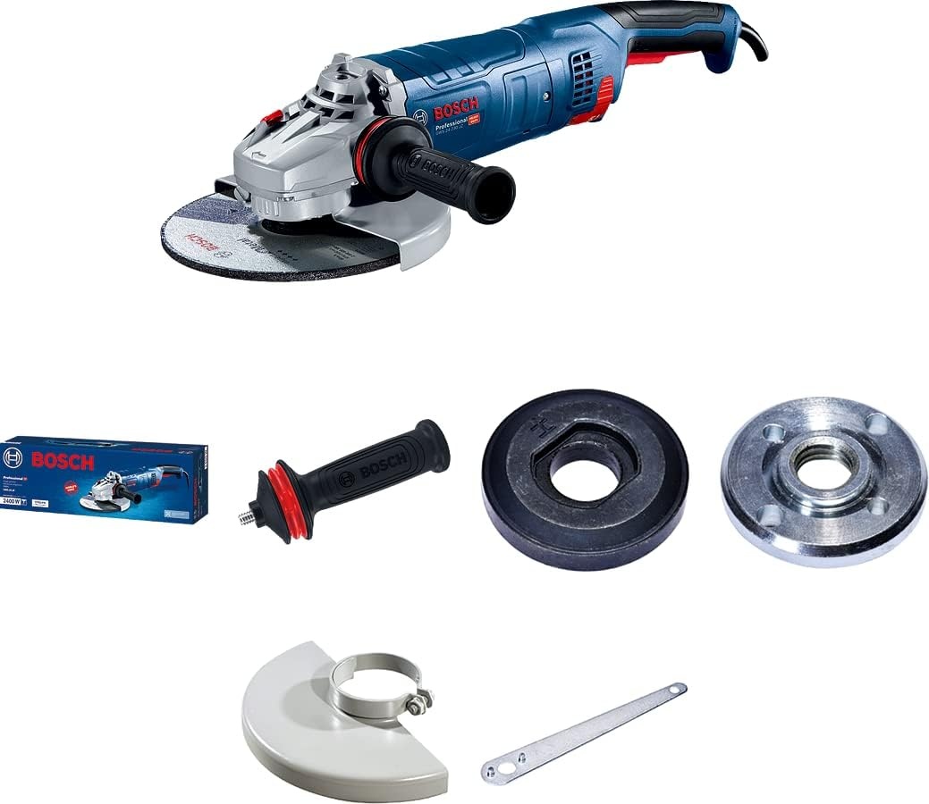 Bosch Professional haakse slijpmachine GWS 24-230 P (2400 watt, incl. extra anti-vibratiehandgreep, opnameflens, spanmoer, beschermkap, pensleutel, in kartonnen doos)