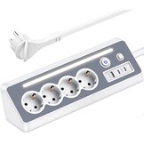 Stekkerdoos met USB en 2 type C, 4-voudig hoekstopcontact, meervoudige stekkerdoos met led, meervoudige stekker, overspanningsbeveiliging, 3680 W, 16 A, stekkerdoos met schakelaar, hoekstekkerdoos