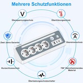 Stekkerdoos met USB en 2 type C, 4-voudig hoekstopcontact, meervoudige stekkerdoos met led, meervoudige stekker, overspanningsbeveiliging, 3680 W, 16 A, stekkerdoos met schakelaar, hoekstekkerdoos