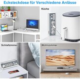 Stekkerdoos met USB en 2 type C, 4-voudig hoekstopcontact, meervoudige stekkerdoos met led, meervoudige stekker, overspanningsbeveiliging, 3680 W, 16 A, stekkerdoos met schakelaar, hoekstekkerdoos
