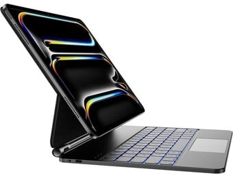 HOU Magic Keyboard voor iPad Pro 13(M4) inch hoes met toetsenbord, QWERTZ, Click-Anywhere-trackpad, 7 kleuren, 3 niveaus achtergrondverlichting, magnetisch design, zwart