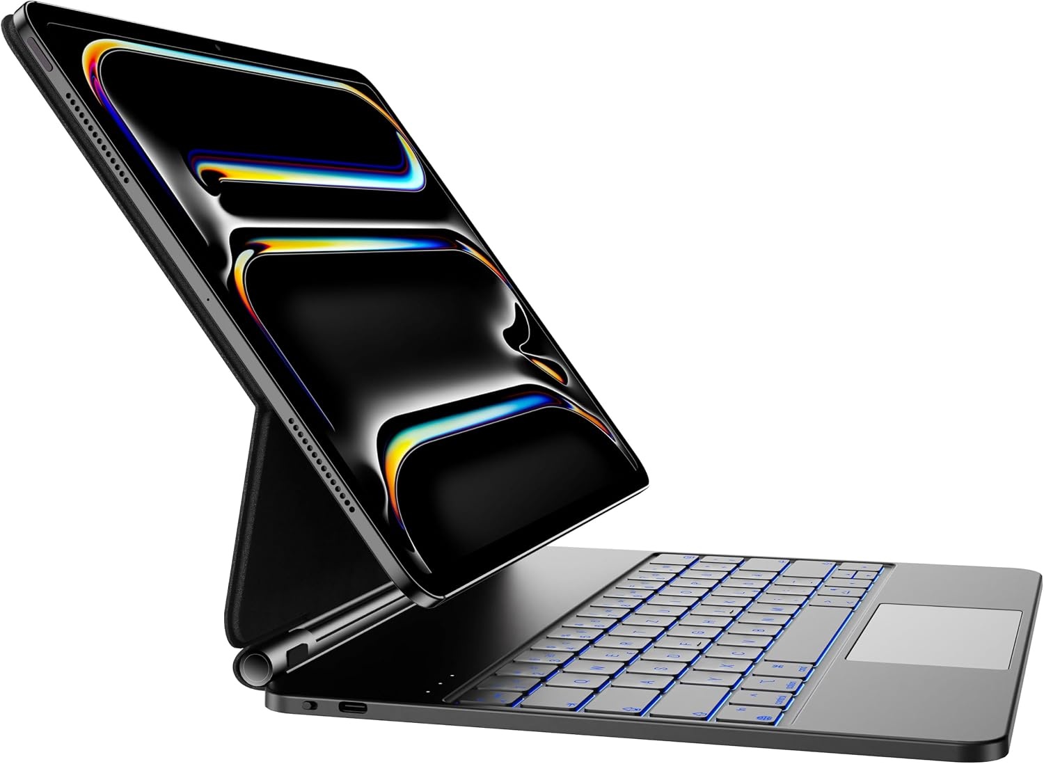 HOU Magic Keyboard voor iPad Pro 13(M4) inch hoes met toetsenbord, QWERTZ, Click-Anywhere-trackpad, 7 kleuren, 3 niveaus achtergrondverlichting, magnetisch design, zwart