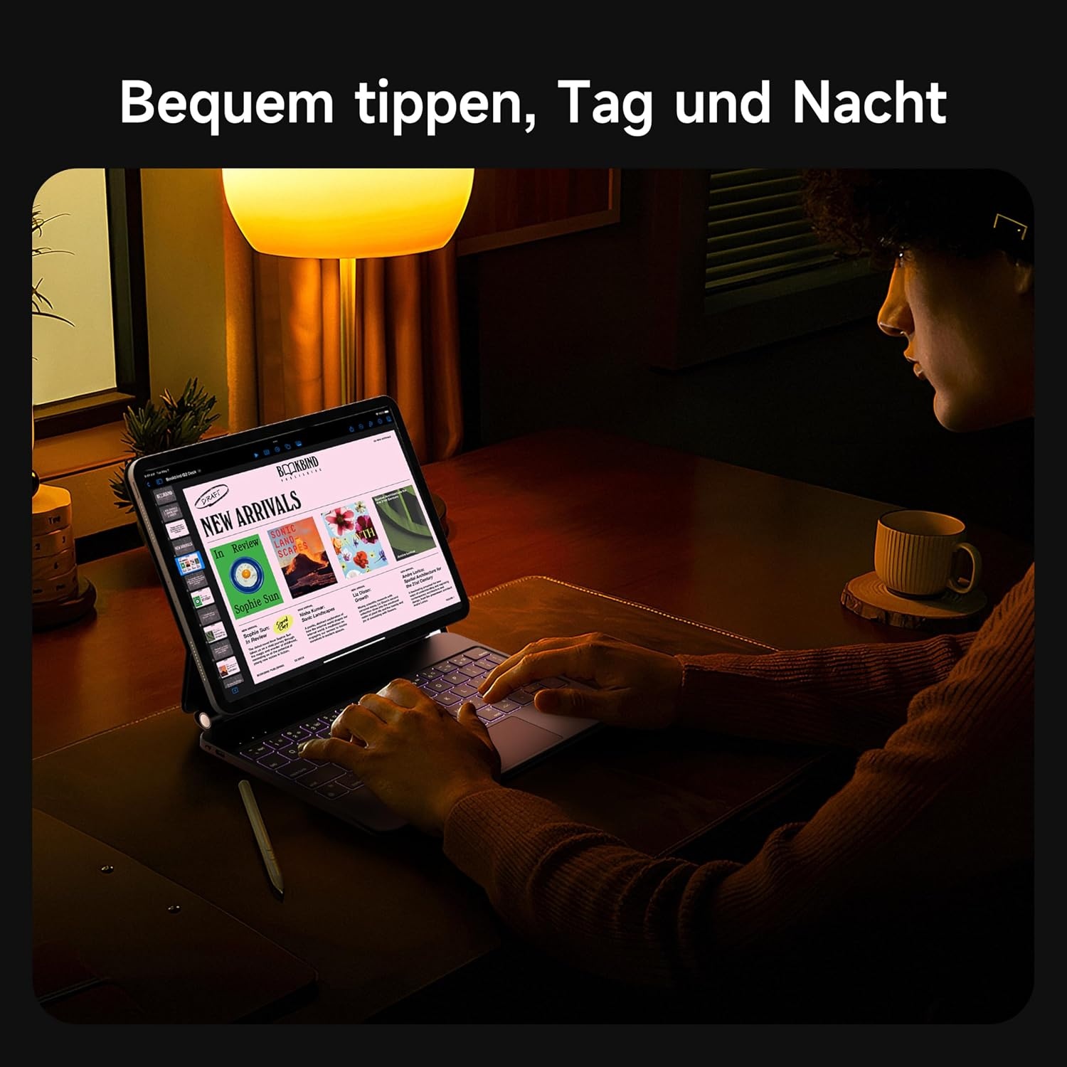 HOU Magic Keyboard voor iPad Pro 13(M4) inch hoes met toetsenbord, QWERTZ, Click-Anywhere-trackpad, 7 kleuren, 3 niveaus achtergrondverlichting, magnetisch design, zwart