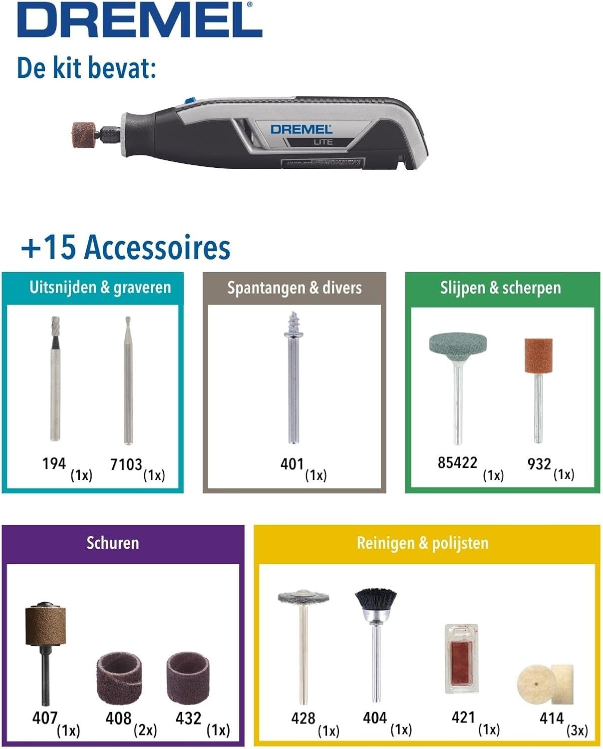 Dremel Lite 7760 Snoerloze Multitool met 3.6V 2.0Ah Lithium-ion Accu - Multigereedschap Set met 15 Accessoires, Variabele Snelheid 8.000-25.000 t/min, EZ-Twist Functie, USB Oplaadbaar