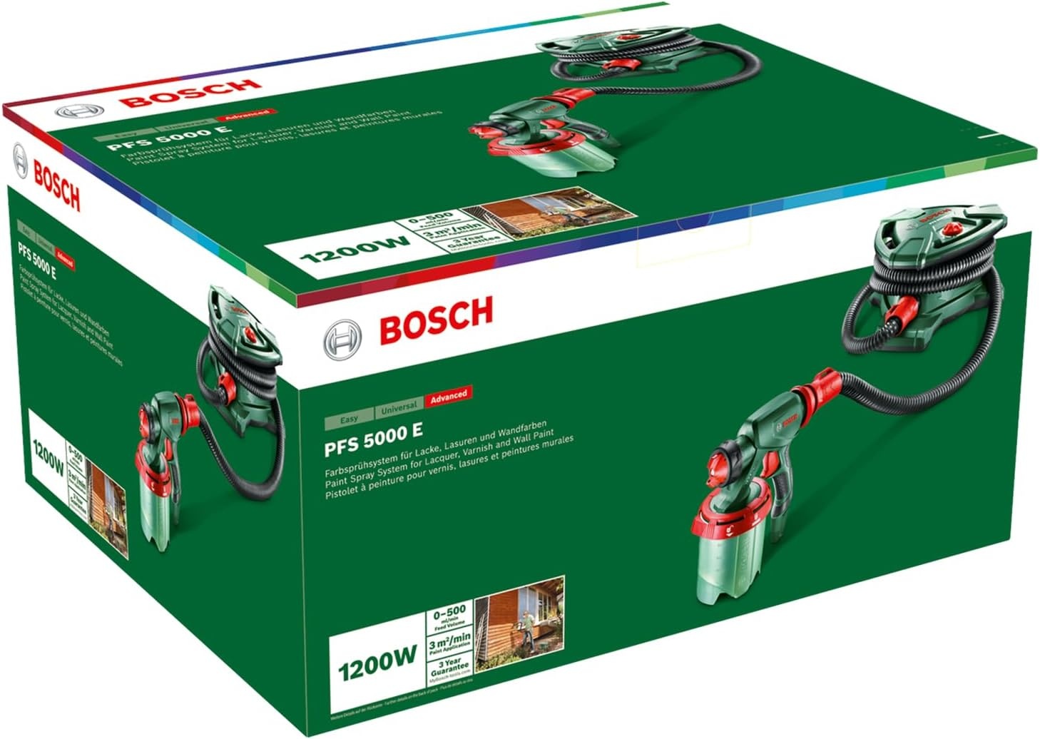 Bosch verfspuitsysteem PFS 5000 E (1200 W, 2x verfbekers 1000 ml, mondstukken voor muurverf, lak, lazuurverf)